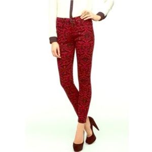BDG Black/Red Damask Cigarette Ankle Jeans